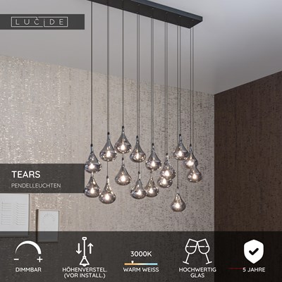 Lucide TEARS - Pendelleuchten - LED Dim. - G4 - 16x1,5W 3000K - Schwarz